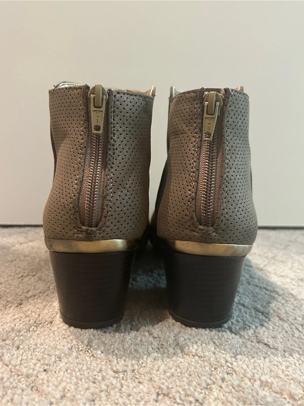 Jennifer Lopez Taupe Suede Ankle Booties with Block Heel